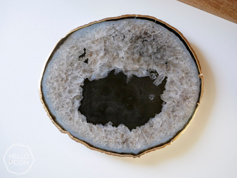 BKG03 Black agate platter with GOLD rim. small gemstone trivet. home decor image 3