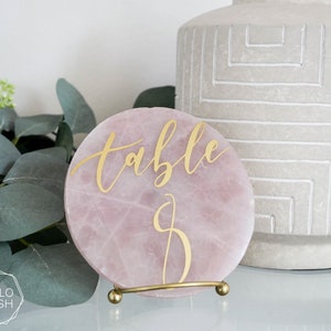 Rose quartz table number. Wedding event decor. Elegant table signs. Blush pink quartz display image 5