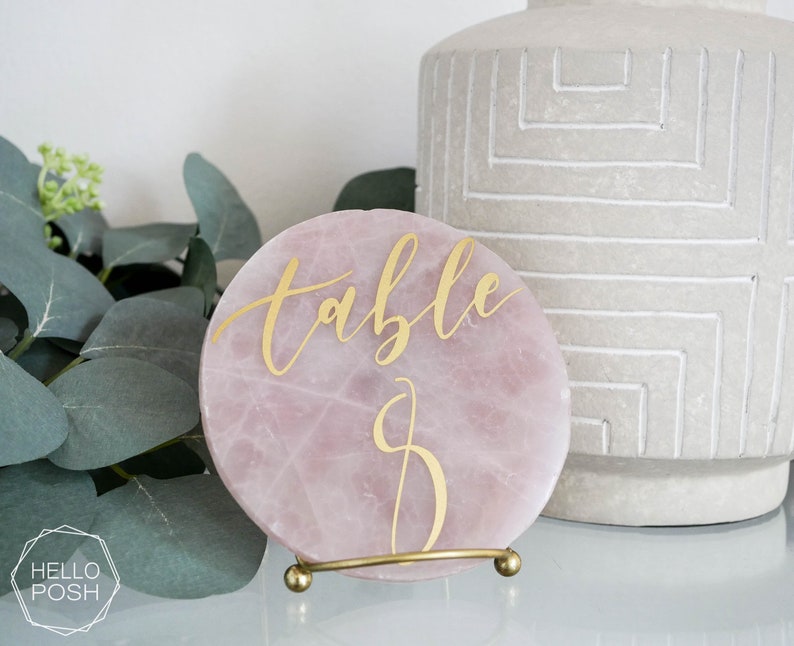 Rose quartz table number. Wedding event decor. Elegant table signs. Blush pink quartz display image 5