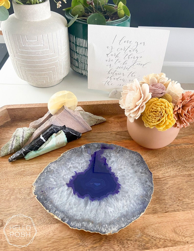 PPG01 PURPLE agate platter. violet gemstone trivet. home decor image 1