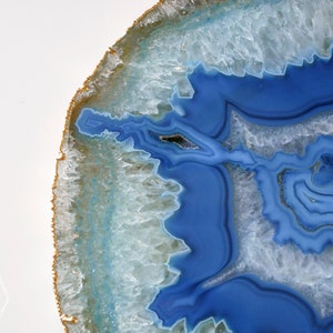 BG08 Blue agate platter with GOLD rim. gemstone trivet. Blue agate cheese plate home decor image 9