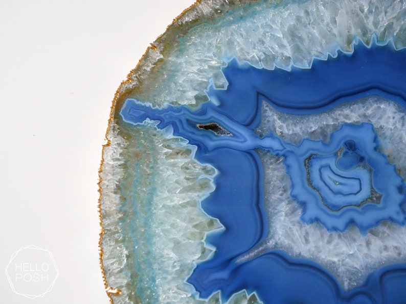 BG08 Blue agate platter with GOLD rim. gemstone trivet. Blue agate cheese plate home decor image 9