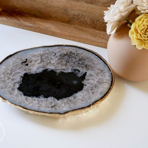 BKG03 Black agate platter with GOLD rim. small gemstone trivet. home decor image 2