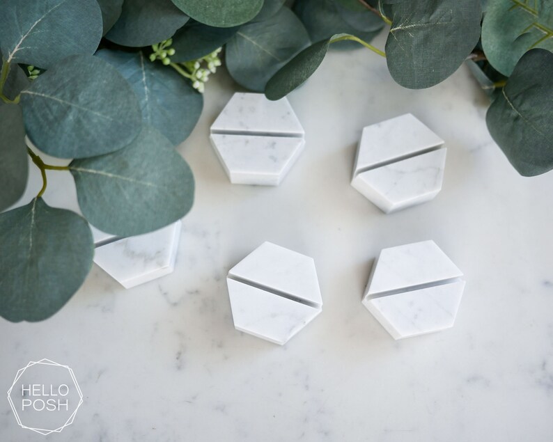 Marble Hexagon Place Card Holders. Carrara Marble Photo Holder Etsy