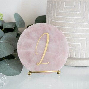 Rose quartz table number. Wedding event decor. Elegant table signs. Blush pink quartz display image 4