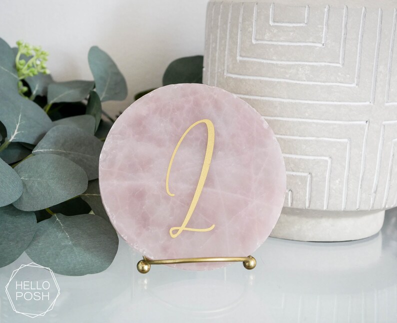 Rose quartz table number. Wedding event decor. Elegant table signs. Blush pink quartz display image 4