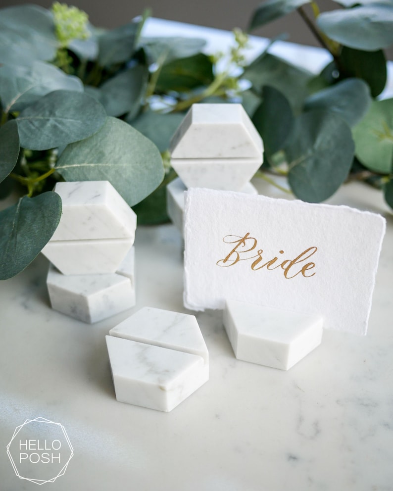 Marble Hexagon Place Card Holders. Carrara Marble Photo Holder Etsy