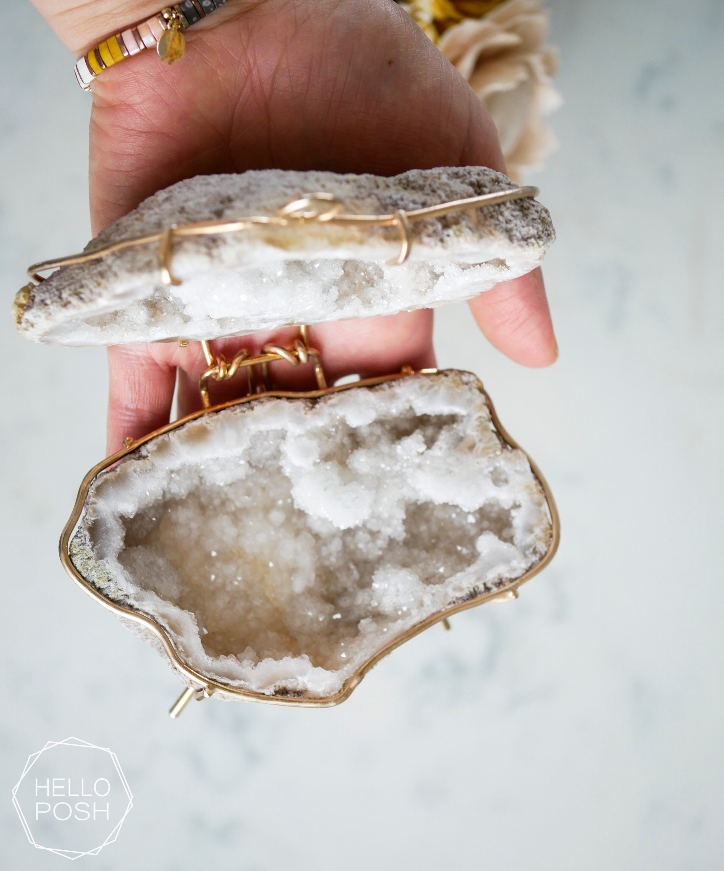 Moroccan Geode Ring Box. Crystal Jewelry Box With GOLD Stand. 