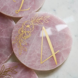 Rose quartz table number. Wedding event decor. Elegant table signs. Blush pink quartz display image 2