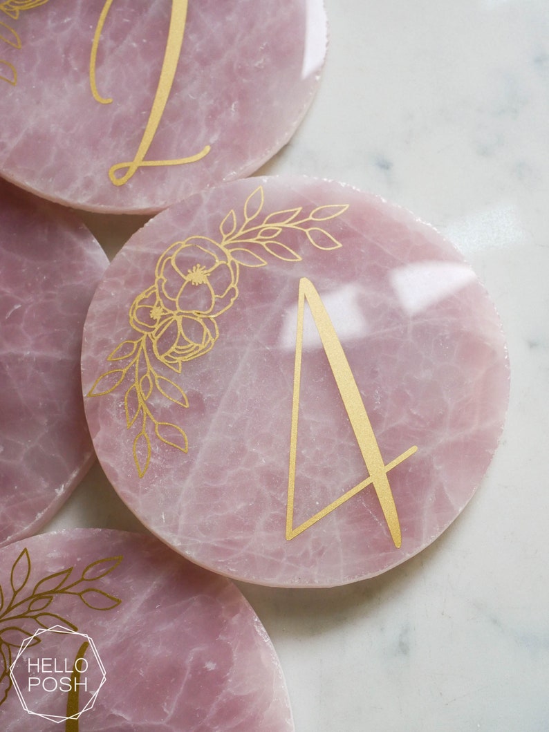 Rose quartz table number. Wedding event decor. Elegant table signs. Blush pink quartz display image 2