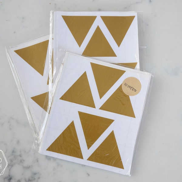 1.75" Vinyl triangle decals. Triangle stickers. black triangle decals. gold decals (60 stickers)