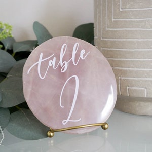 Rose quartz table number. Wedding event decor. Elegant table signs. Blush pink quartz display image 8