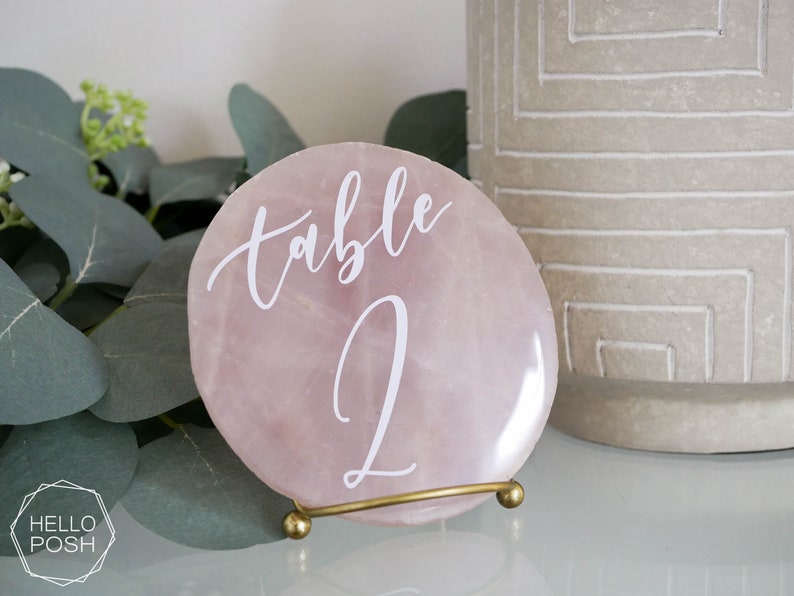 Rose quartz table number. Wedding event decor. Elegant table signs. Blush pink quartz display image 8