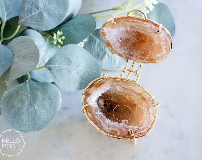 Geode Ring Box. Geode Jewelry Box. Natural Tan Druzy Jewelry Etsy