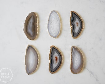 Gold plated light gray agate slices. DRILLED agate slices. jewelry agate pendant