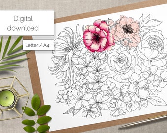 Printable Adult Coloring Page (Coloring book pages for adults and kids, Coloring sheets, Colouring designs) - Letter and A4 size - pdf, png.