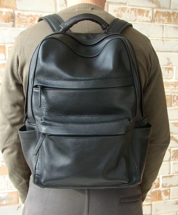 etsy black leather backpack