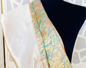 Floral Brocade Evening Shawl: Velvet Lined Satin Wrap