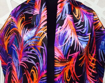 Leaf Print Evening Shawl: Purple Satin Wrap, Formal Scarf