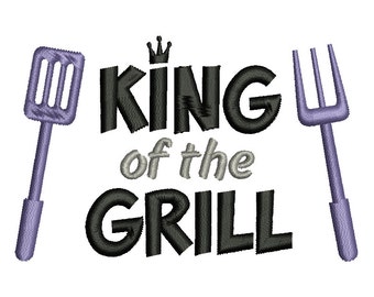 BARBECUE KING - machine embroidery design - Instant Download