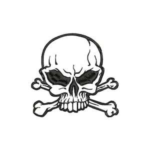 May include: Black and white embroidered skull and crossbones design.
