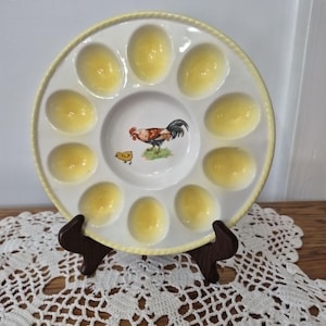 Vintage Deviled Egg plate Rooster and Chick