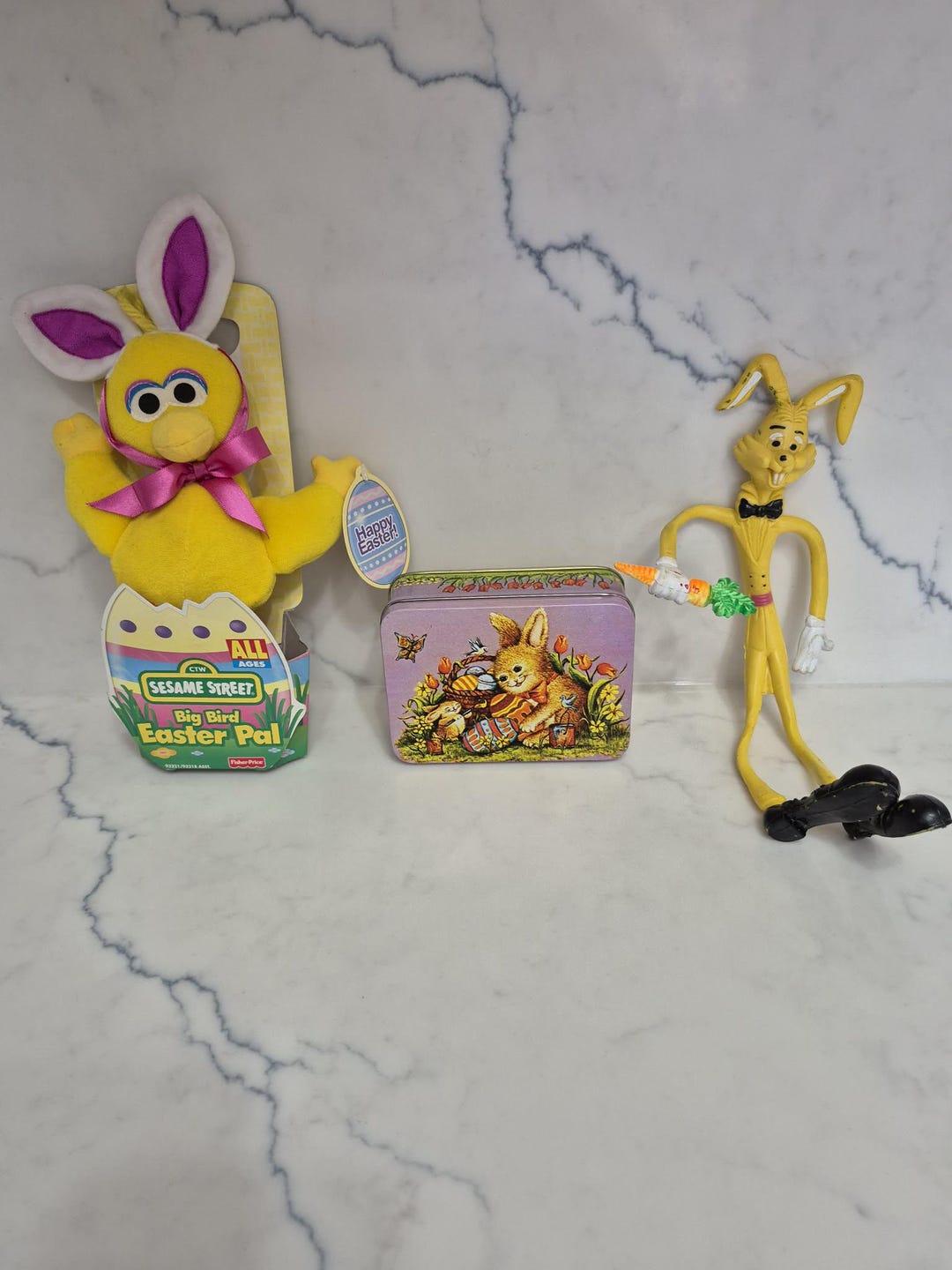 Trio of Easter Bunny Plush, Bendable and a Vintage Tin - Etsy