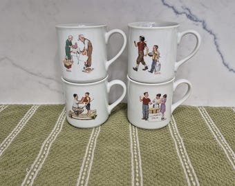 Vintage Norman Rockwell mugs, Made in Brazil, set of 4.