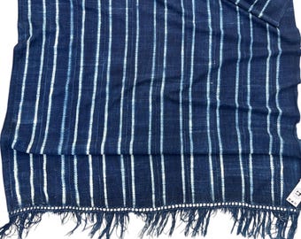 Indigo mud cloth- Denim Throw with fringe- African throw blanket, hand dyed denim- dark blue jeans fabric- Mud cloth with fringe blanket