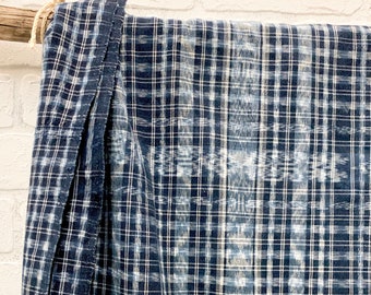 Guatemalan Fabric, Vintage Blue and White Cotton Cloth, Ikat Textile, Boho fabric