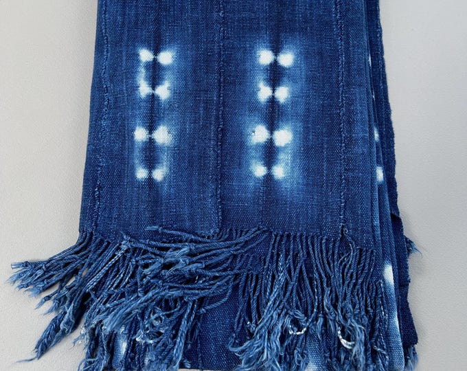 Vintage Indigo Mud Cloth Throw, African fabric, Shibori striped denim
