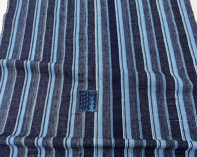 Vintage Striped Mud Cloth Fabric: African Textile with blue stripes for a coastal farmhouse style.