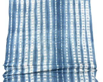 light blue and white fabric, Boho Tie dye denim,  Vintage fabric with fringe,