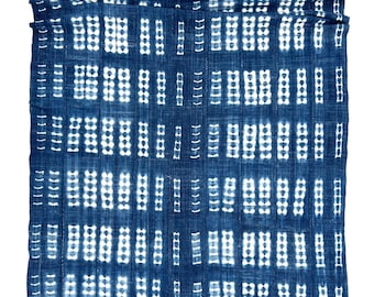 Denim blue Mud Cloth, African fabric, Shibori hand dyed fabric, Navy blue and white, Home warming gift, Coastal home bed throw, mud cloth