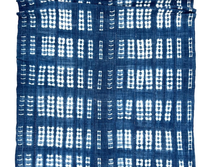 Denim blue Mud Cloth, African fabric, Shibori hand dyed fabric, Navy blue and white, Home warming gift, Coastal home bed throw, mud cloth