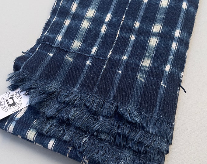 African Fabric, Navy blue and white tie dye mud cloth, vintage indigo fabric