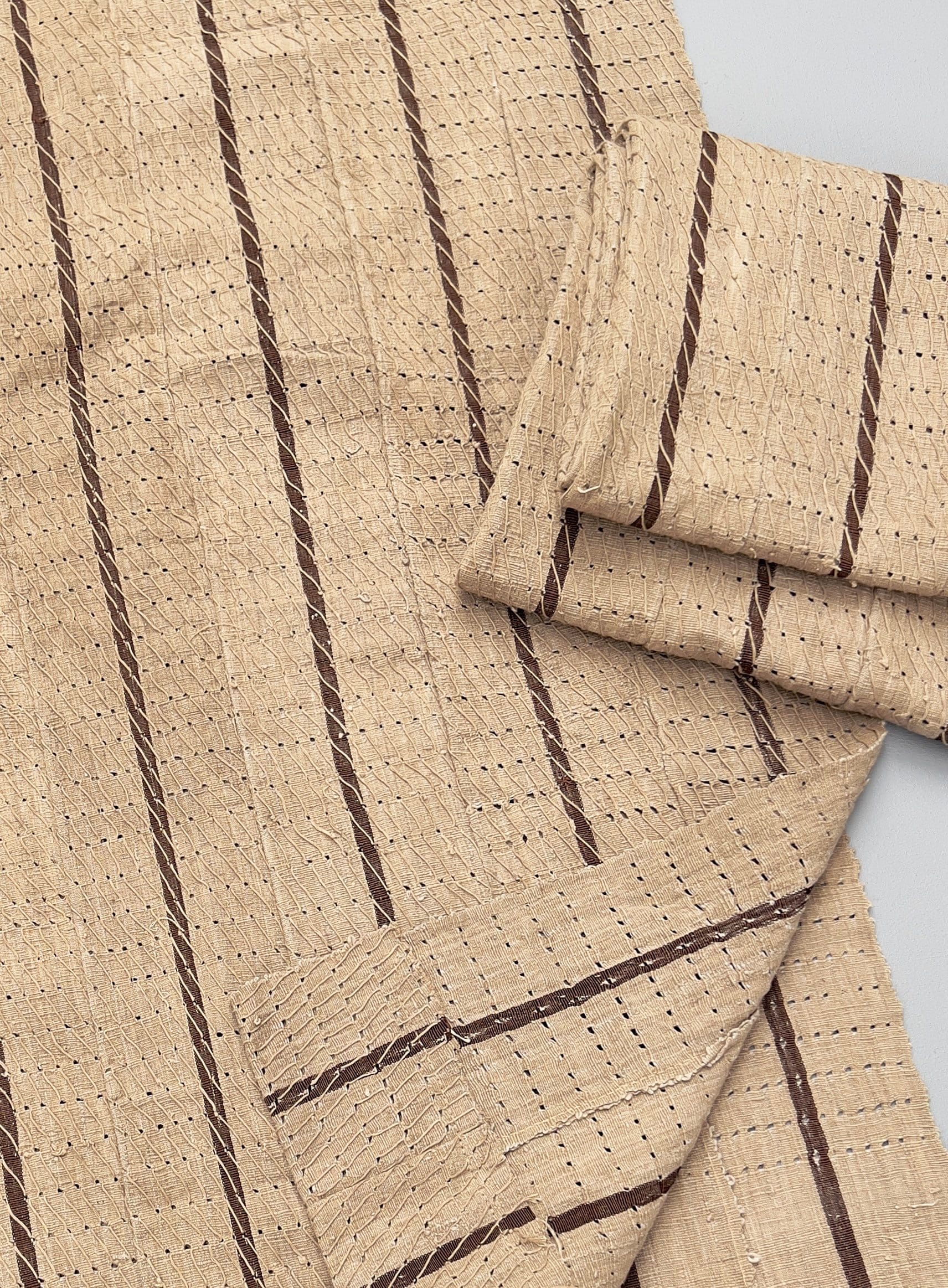 Vintage African Mudcloth Aso Oke Textile, Brown Stripe Yoruba tribal