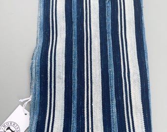 Striped denim scarf, indigo mud cloth, Vintage African textile, blue and white stripes, Vintage scarf, Blue striped table runner