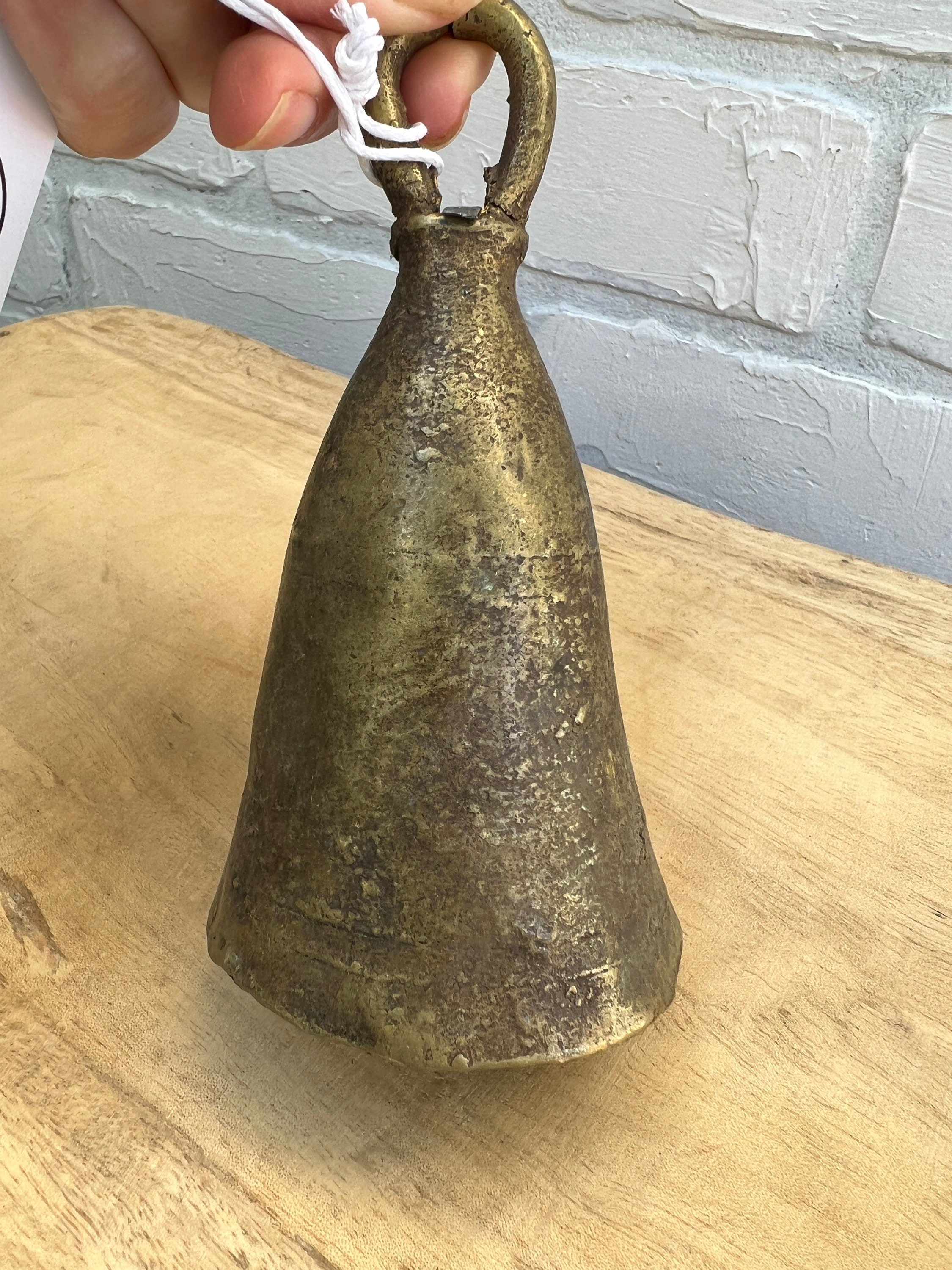 Vintage, Large Brass Cow Bell, African hand made brass bell, Home