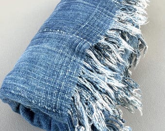 Blue mud cloth throw for a wabi sabi home decor vibe. Boho farmhouse housewarming gift