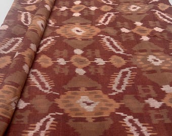 Indian ikat fabric Remnant- Discount fabric end cut- 100% cotton sample cut, upholstery weight fabric, Brown Ikat fabric, Rustic home decor