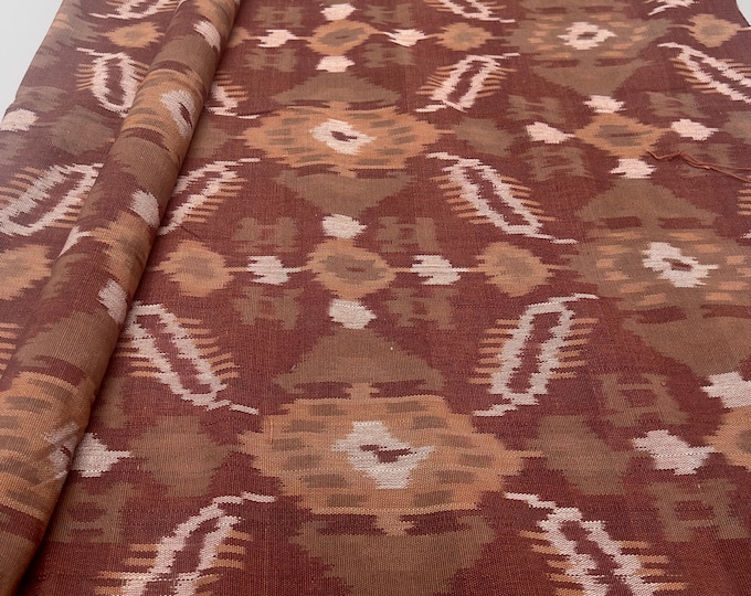 Indian ikat fabric Remnant- Discount fabric end cut- 100% cotton sample cut, upholstery weight fabric, Brown Ikat fabric, Rustic home decor