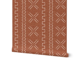 Boho wallpaper accent wall: African Mud Cloth wallpaper, earth tone terra cotta African Wall Art