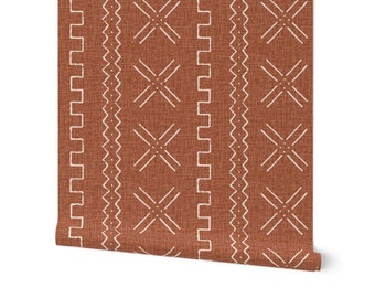 Peel and stick wallpaper Boho, African mud cloth, Rust color, earth tone wall art, Bohemian home