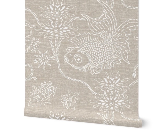 Tranquil Koi Fish Peel and Stick Wallpaper - Zen Home Decor - Calm Neutral wallpaper, Serene large scale wall art