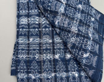 Guatemalan vintage fabric, Indigo stripe Ikat material, corte cloth, Blue and white fabric