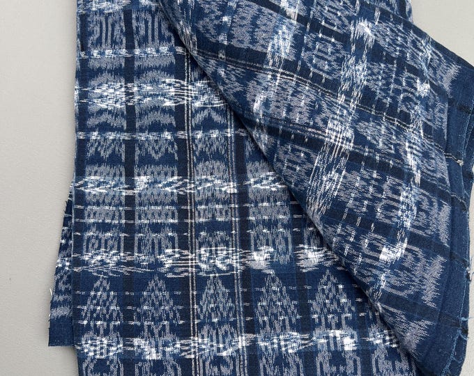 Guatemalan vintage fabric, Indigo stripe Ikat material, corte cloth, Blue and white fabric