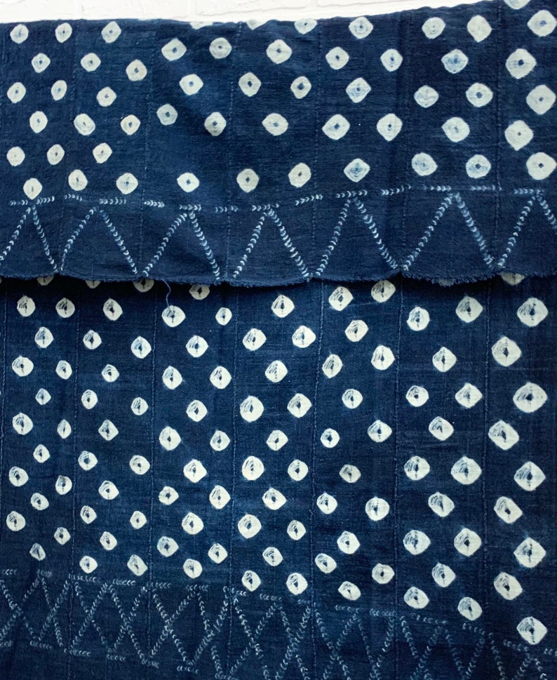 Mud Cloth African Indigo throw Morrissey Fabric Blue and White Shibori tie dyed vintage mudcloth