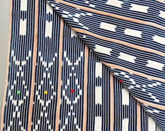 Vintage African Baule Cloth: Blue, White, and Soft Peach Color Boho Throw Blanket