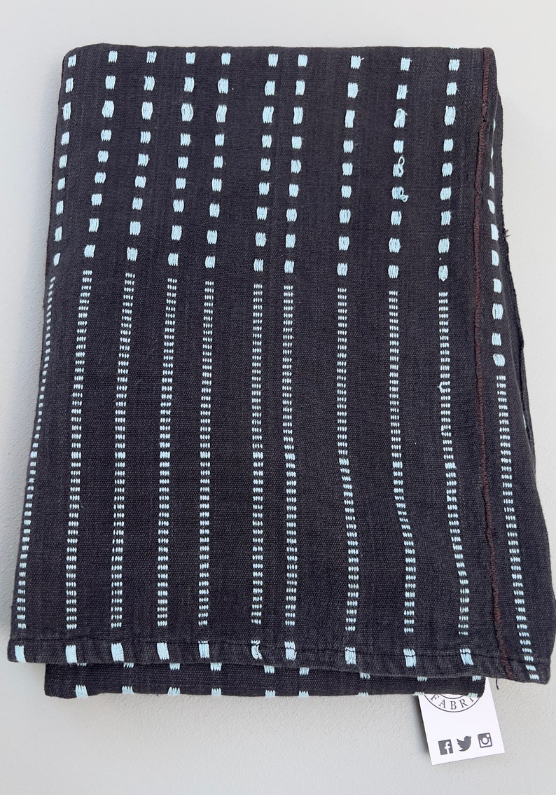 Karo Gestreiftes Schlammtuch, Afrikanischer stoff, Vintage Textile grau und blau Bild 5